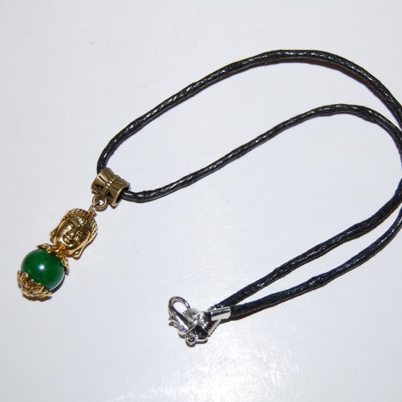 Buddha Charm Necklace,Buddha and Jade Pendant Necklace,Cord Necklace,Men,Women - Picture 4 of 4